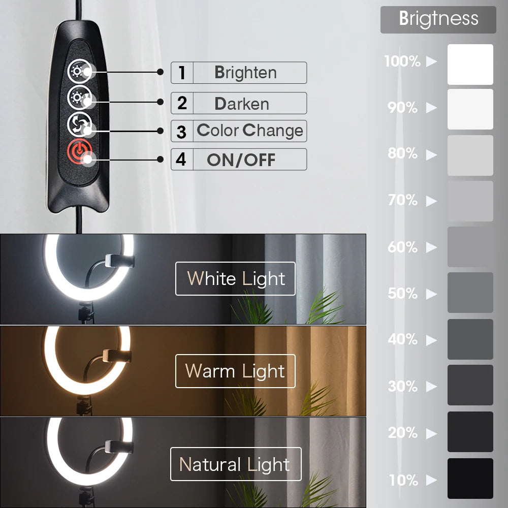 Ring Light LED Lamp com Tripé – Iluminação Profissional para Fotos e Vídeos