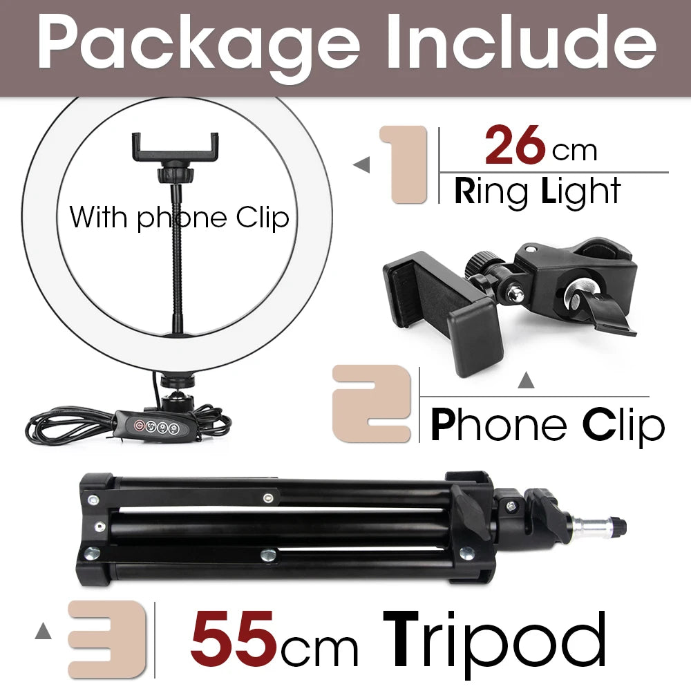 Ring Light LED Lamp com Tripé – Iluminação Profissional para Fotos e Vídeos