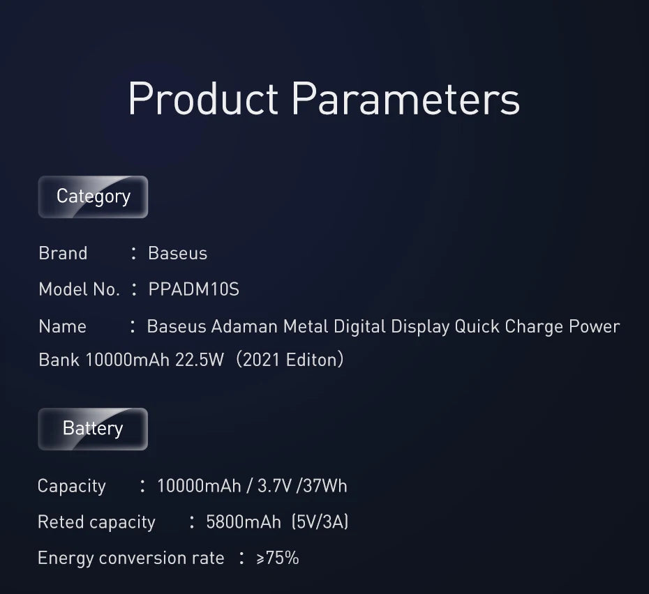 Baseus Power Bank 10000mAh – Energia Sempre ao Seu Alcance!