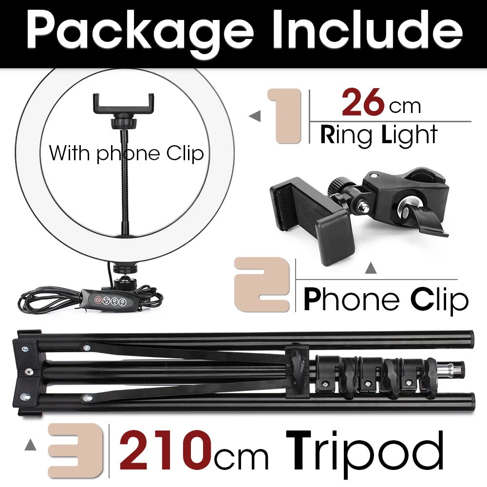 Ring Light LED Lamp com Tripé – Iluminação Profissional para Fotos e Vídeos