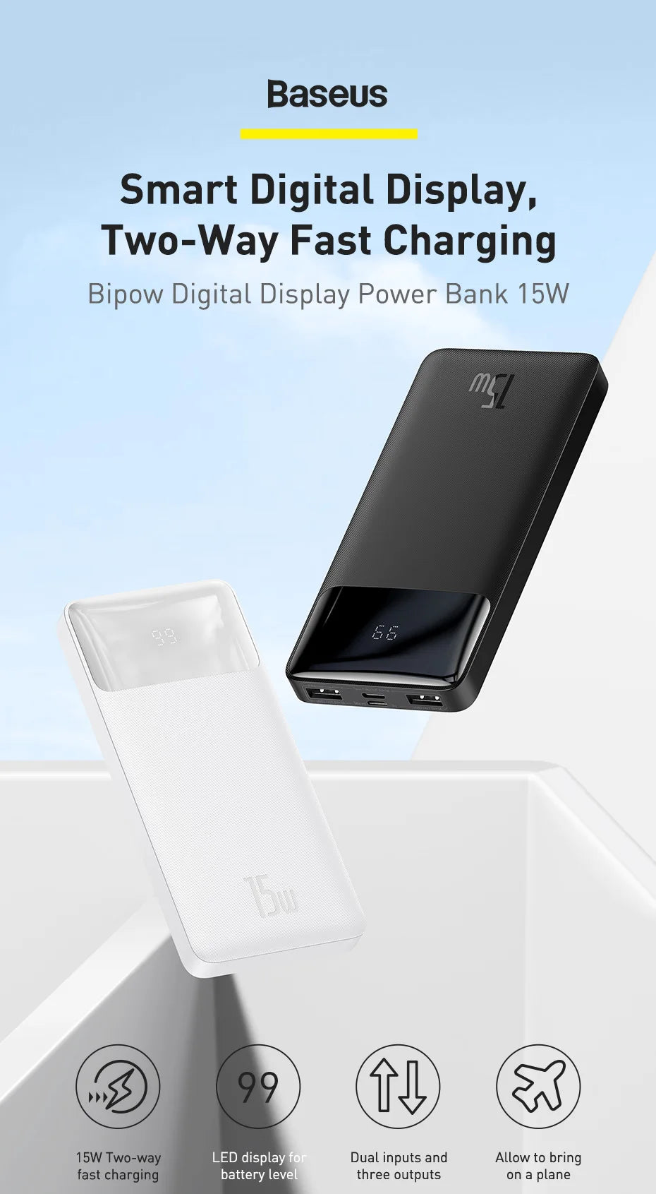 Baseus 30000mAh Power Bank Portable Charger External Battery Fast Charging Pack Powerbank For POCO Xiaomi mi PoverBank