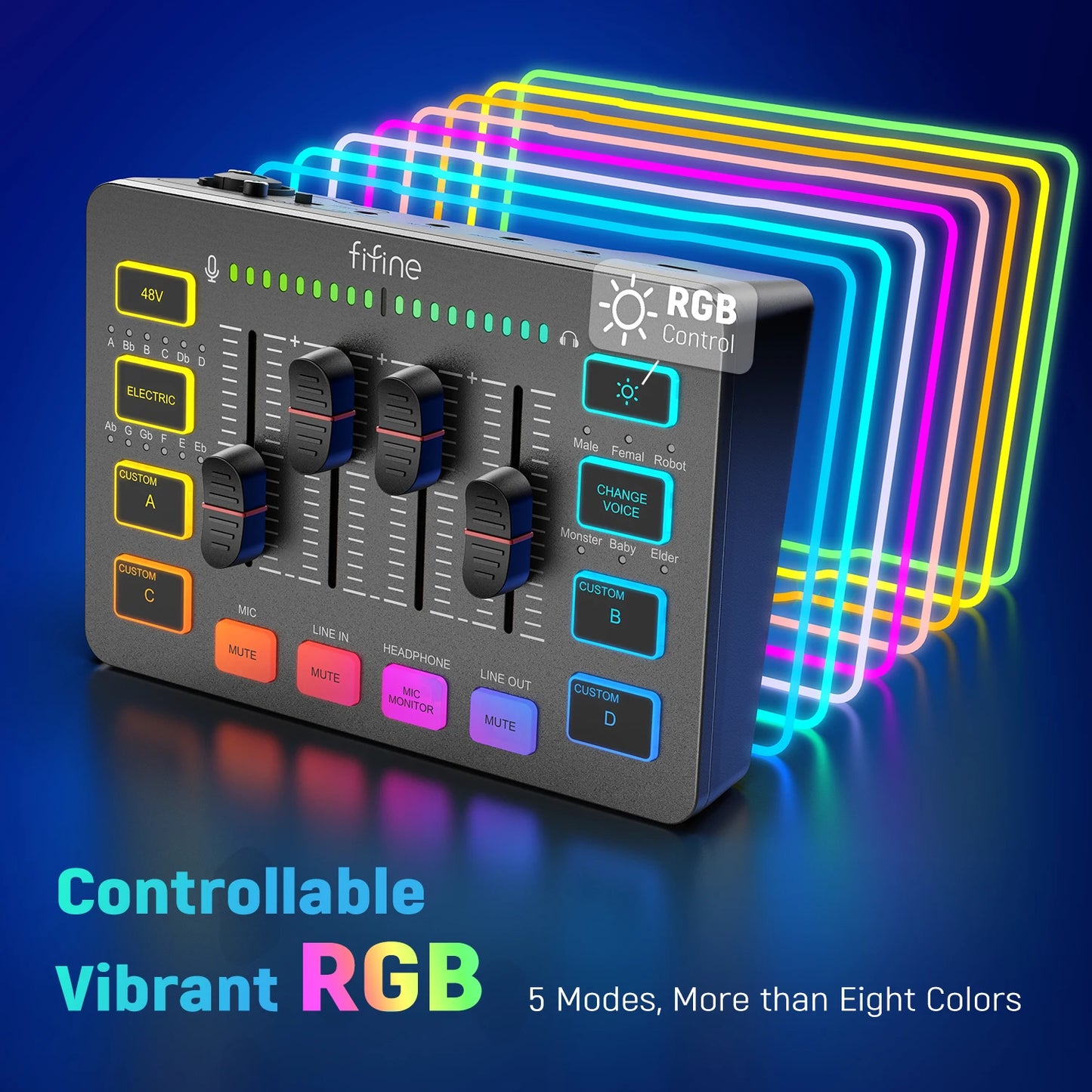 FIFINE Gaming Audio Mixer – AmpliGame SC3 | Mixer RGB 4 Canais para Streaming, Podcast e Game Voice!