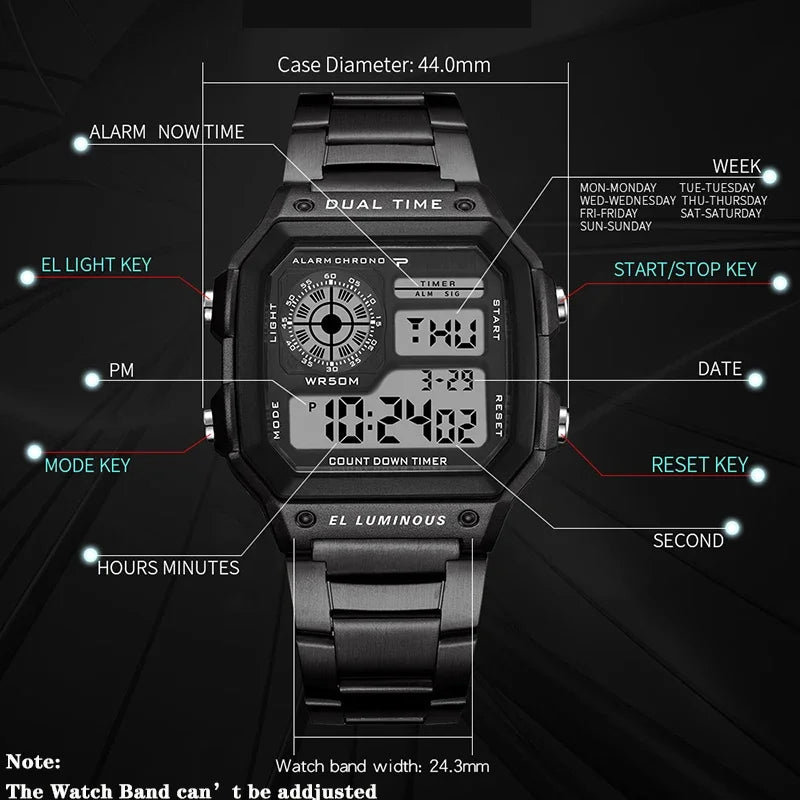 Relógio Esportivo Masculino YIKAZE Luxury Stainless Steel