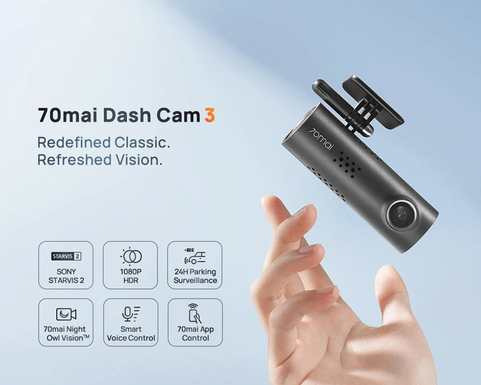 70mai Dash Cam M200 – Câmera Veicular com Wi-Fi, Controle por Voz e Visão Noturna em Full HD