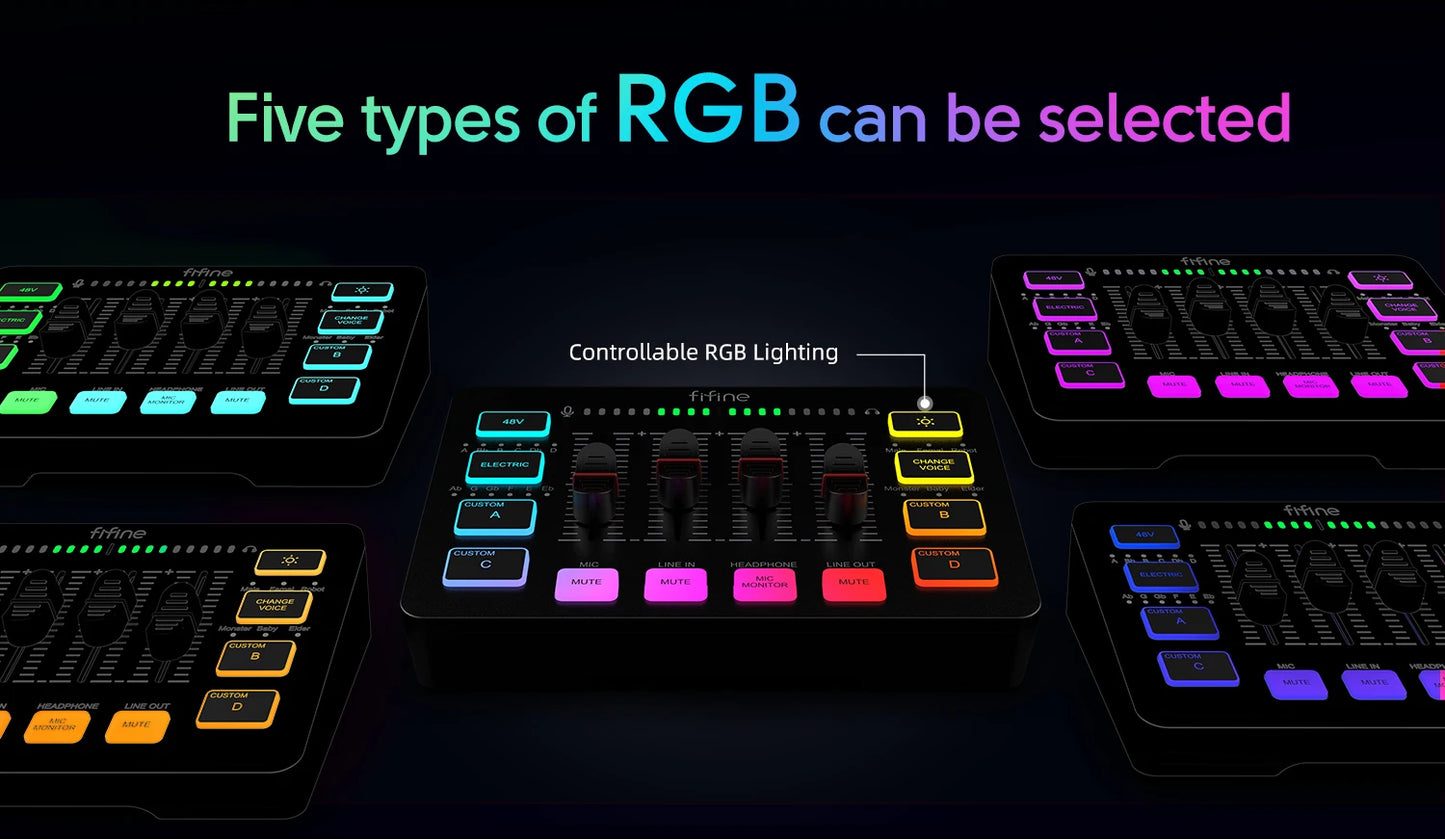 FIFINE Gaming Audio Mixer – AmpliGame SC3 | Mixer RGB 4 Canais para Streaming, Podcast e Game Voice!