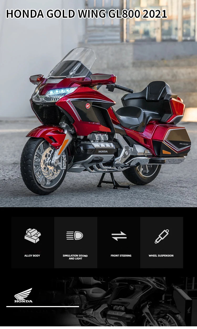 1:11 Honda Gold Wing GL800 2021 Alloy Die Cast Motorcycle Model Vehicle Collection Sound and Light Off Road Autocycle Toys Car