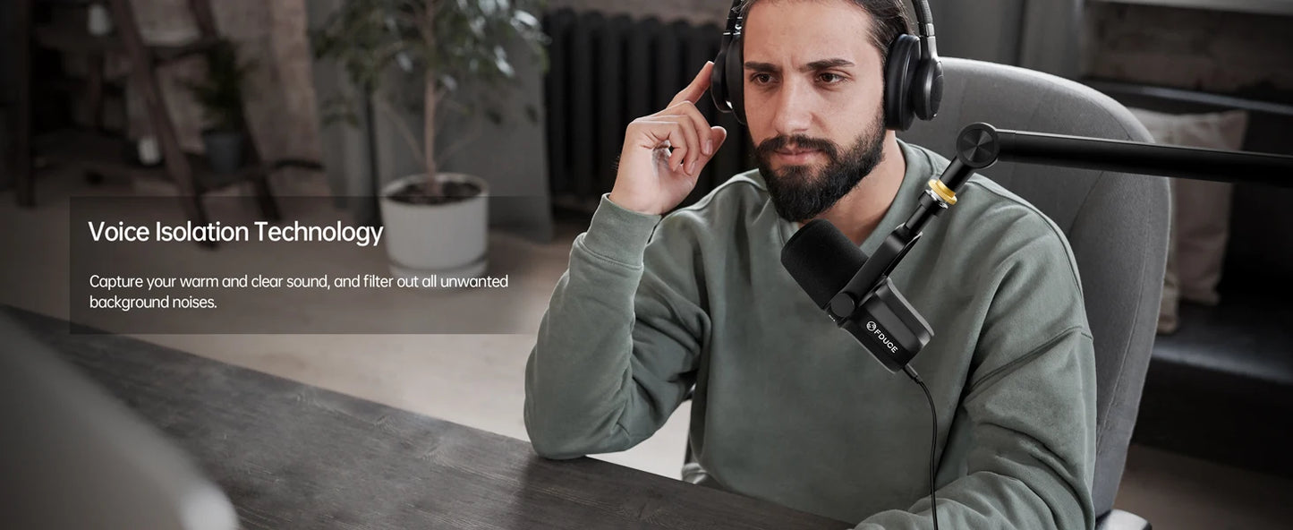 Microfone Dinâmico FDUCE SL40X/SL40 USB/XLR com Saída para Headset e Isolamento de Som - Ideal para Podcasts, Jogos e Transmissões Ao Vivo