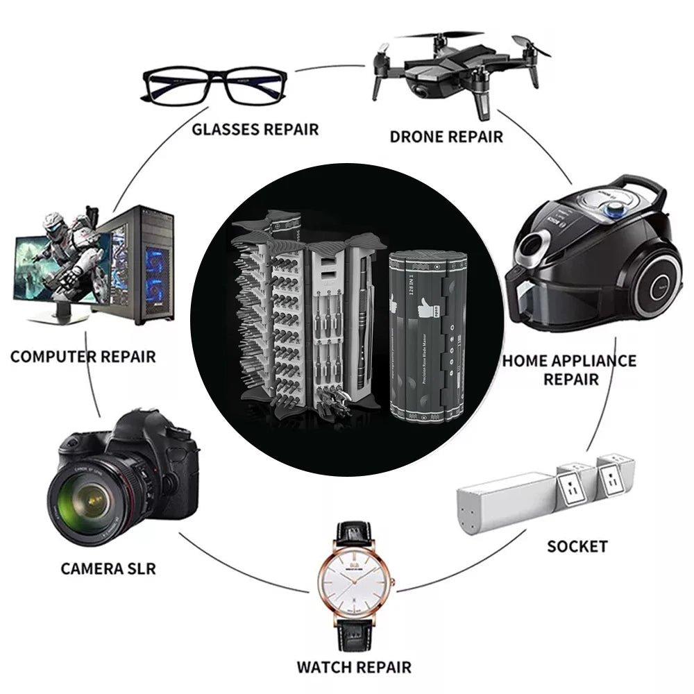 Kit Chave de Precisão 128 em 1 – Solução Profissional para Reparos!