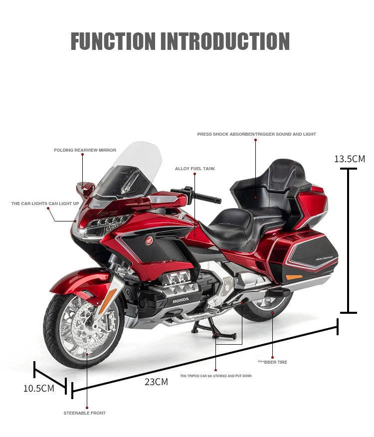 1:11 Honda Gold Wing GL800 2021 Alloy Die Cast Motorcycle Model Vehicle Collection Sound and Light Off Road Autocycle Toys Car
