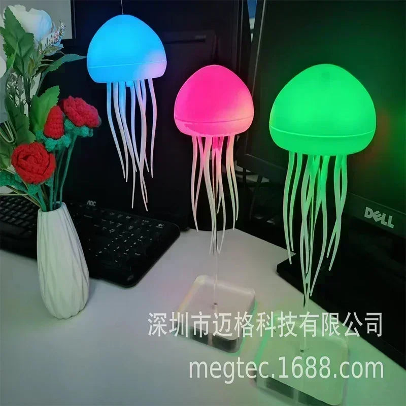 Luminária Noturna de Água-viva Dançante RGB - Controle por Voz e Carregamento Tipo-C!