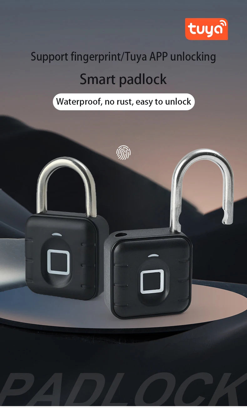 Cadeado Eletrônico Inteligente RAYKUBE SY-12 – Com Bluetooth, Leitor de Digital e Senha Temporária | Cadeado à Prova d’Água IP66 com Controle via App Tuya