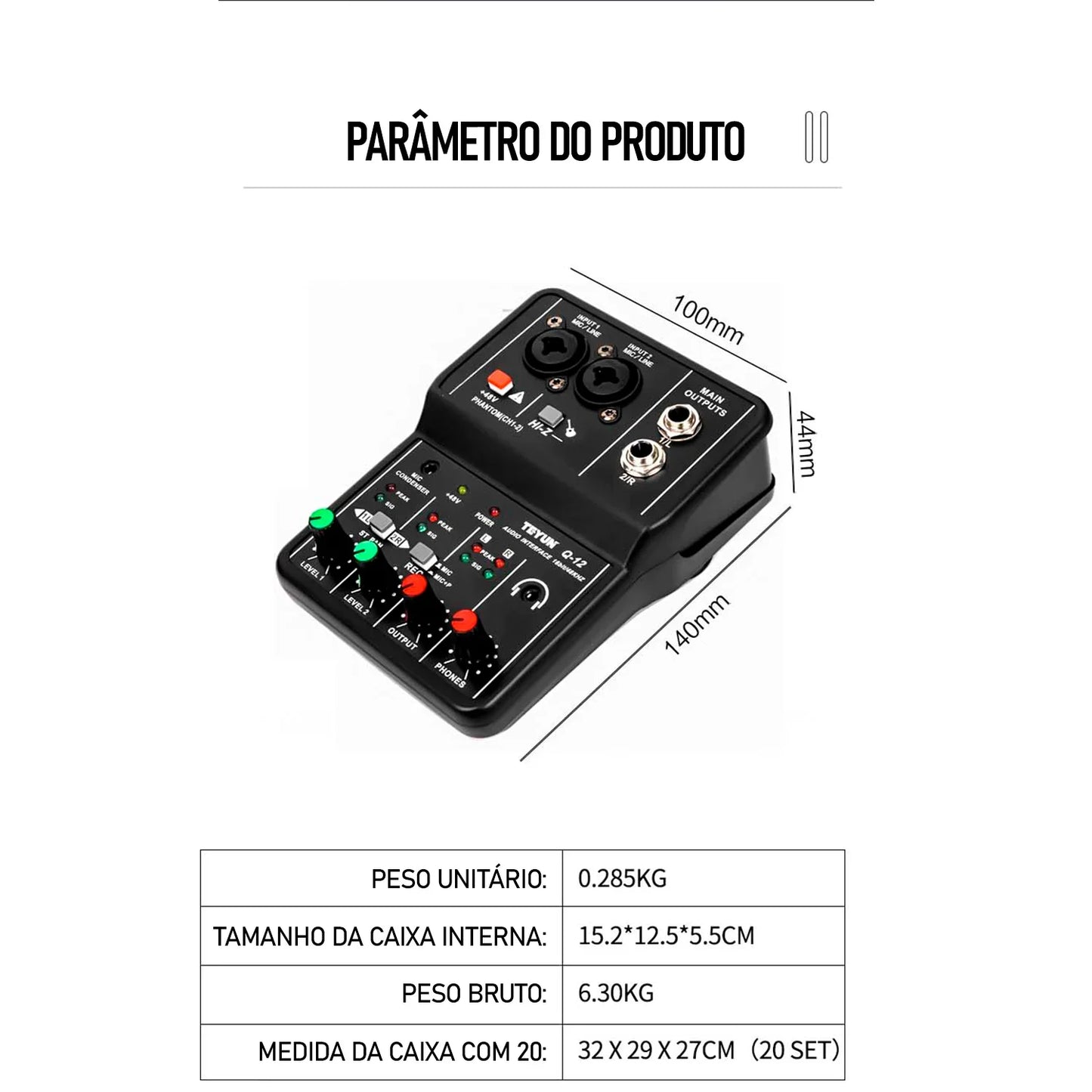 TEYUN Professional Sound Card Audio Mixer – Mixer de Áudio para Estúdio e Gravação ao Vivo
