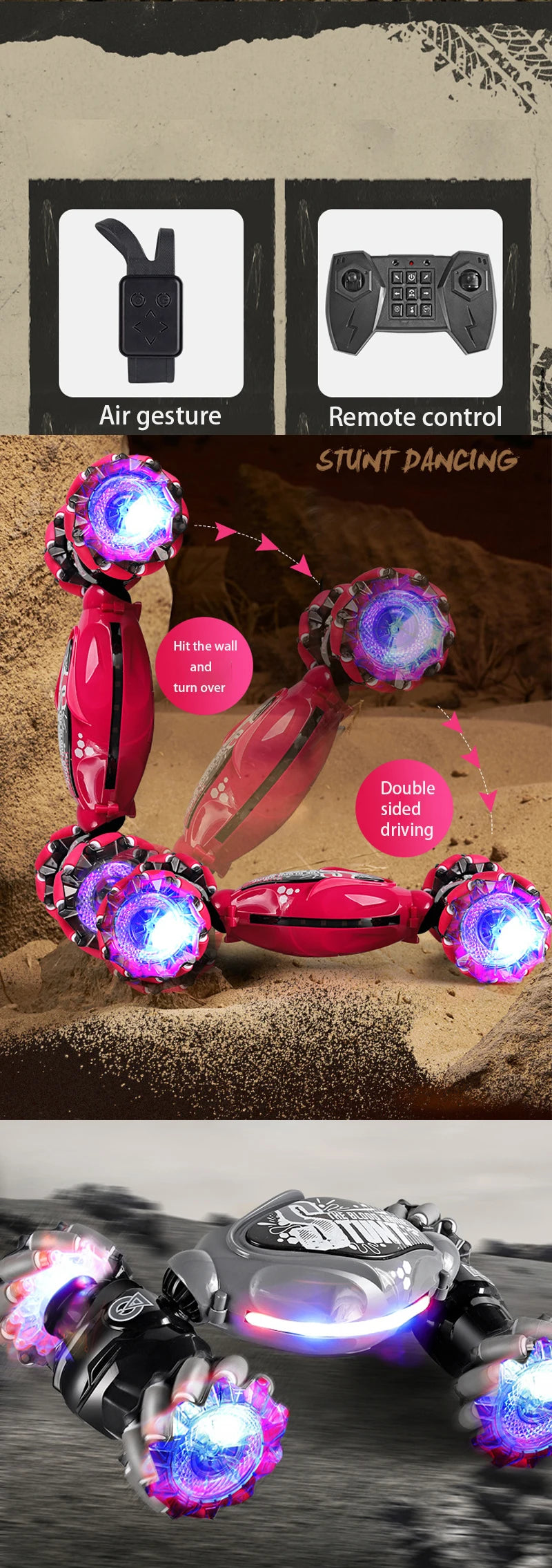 Carro de Drift RC 4WD - Controle por Gestos e Luzes LED!