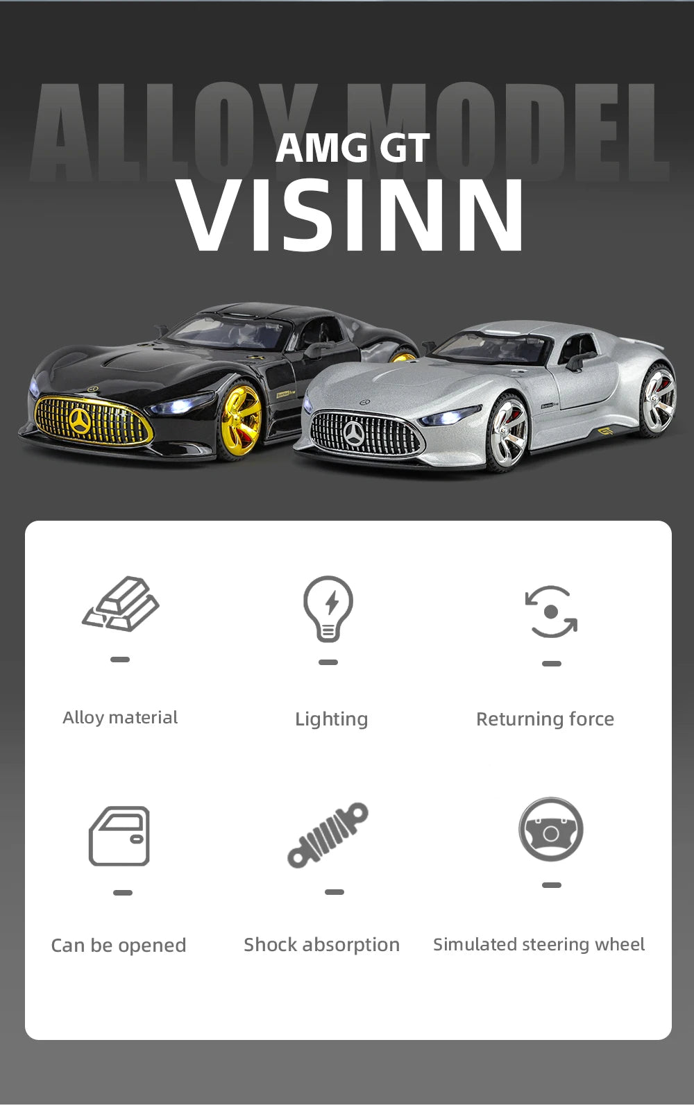 1:32 Mercedes Benz AMG Vision GT Supercar Alloy Metal Diecast Car Model Sound & Light Simulation Collectibles Gift For Boyfriend