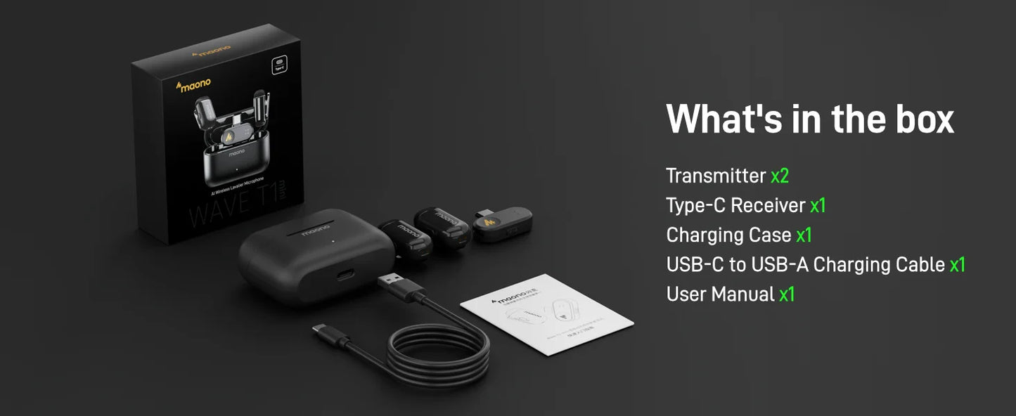Microfone de Lapela Sem Fio Maono T1Mini – Qualidade Profissional para Criadores de Conteúdo!