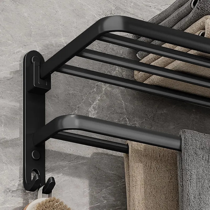 Suporte de Toalha Dobrável Preto Fosco - Elegância e Funcionalidade!