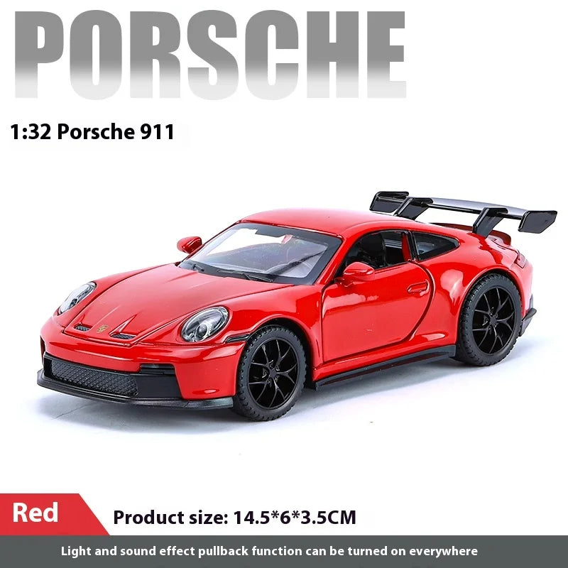 🏎️ Miniatura Porsche 911 GT3 RS 1:32 – Carro Esportivo de Liga Metálica com Som e Luz | Modelo Colecionável | Presente Infantil e Adulto