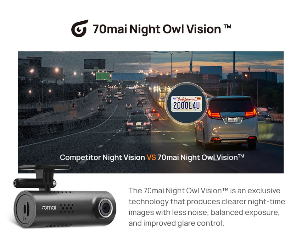 70mai Dash Cam M200 – Câmera Veicular com Wi-Fi, Controle por Voz e Visão Noturna em Full HD