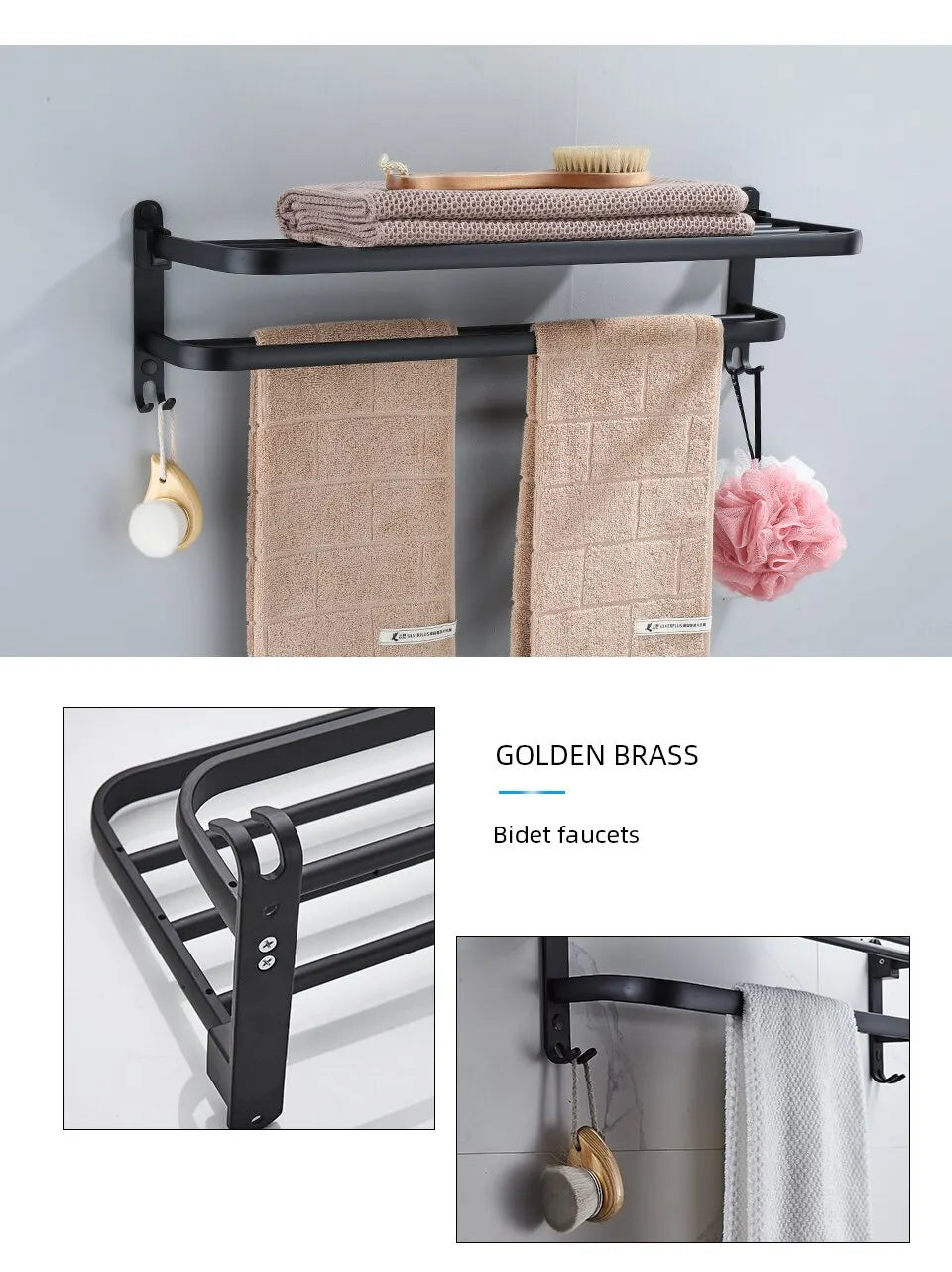 Suporte de Toalha Dobrável Preto Fosco - Elegância e Funcionalidade!