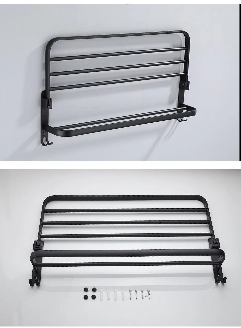 Suporte de Toalha Dobrável Preto Fosco - Elegância e Funcionalidade!