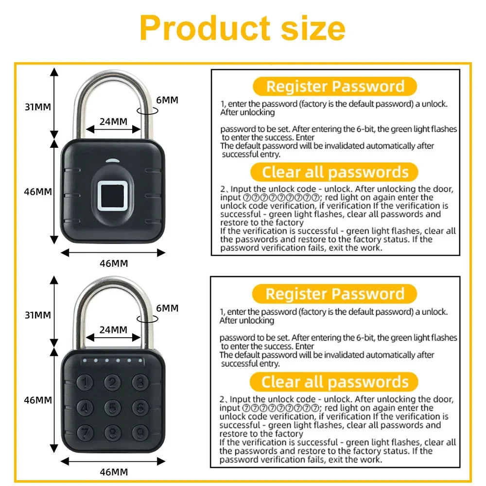 Fechadura Digital Inteligente EGFirtor Tuya – Biometria, Senha e App | Smart Lock à Prova D’Água IP67 para Portas de Madeira, Vidro, Aço ou Armários
