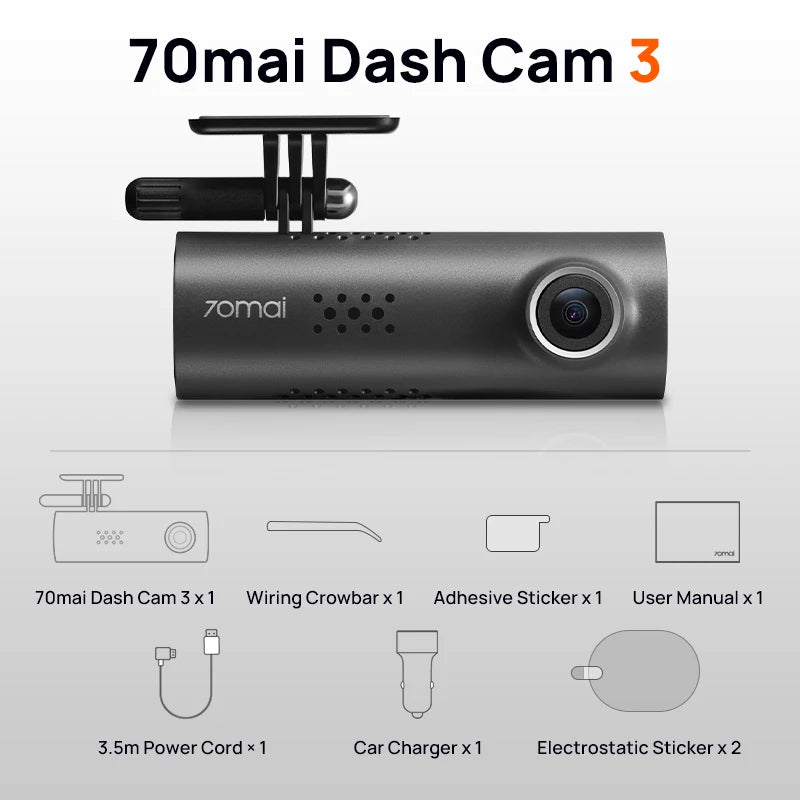 70mai Dash Cam M200 – Câmera Veicular com Wi-Fi, Controle por Voz e Visão Noturna em Full HD