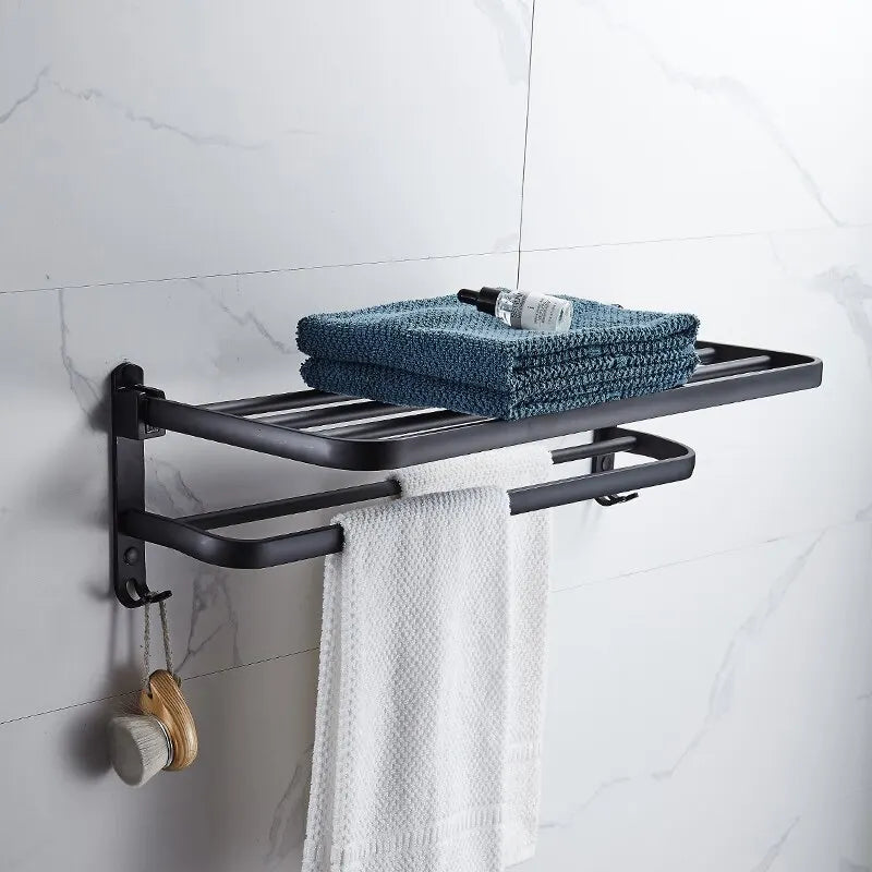 Suporte de Toalha Dobrável Preto Fosco - Elegância e Funcionalidade!