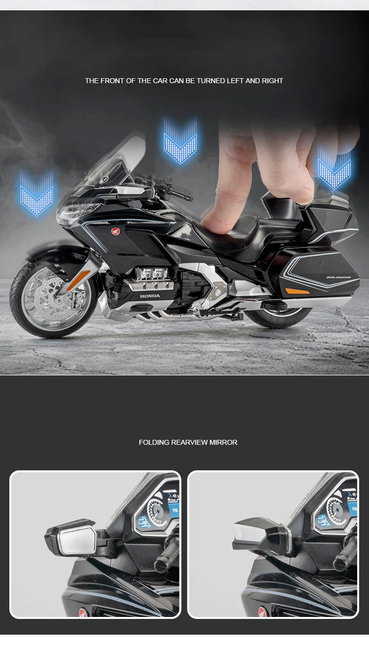 1:11 Honda Gold Wing GL800 2021 Alloy Die Cast Motorcycle Model Vehicle Collection Sound and Light Off Road Autocycle Toys Car