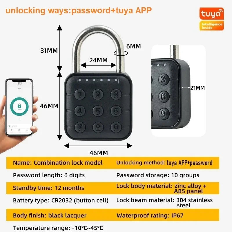 Fechadura Digital Inteligente EGFirtor Tuya – Biometria, Senha e App | Smart Lock à Prova D’Água IP67 para Portas de Madeira, Vidro, Aço ou Armários