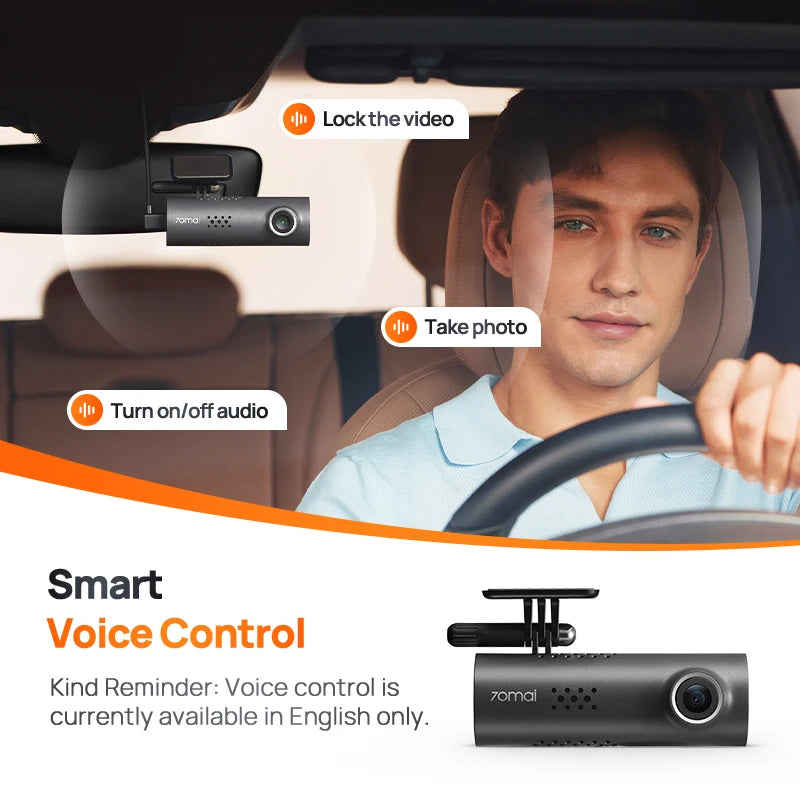 70mai Dash Cam M200 – Câmera Veicular com Wi-Fi, Controle por Voz e Visão Noturna em Full HD