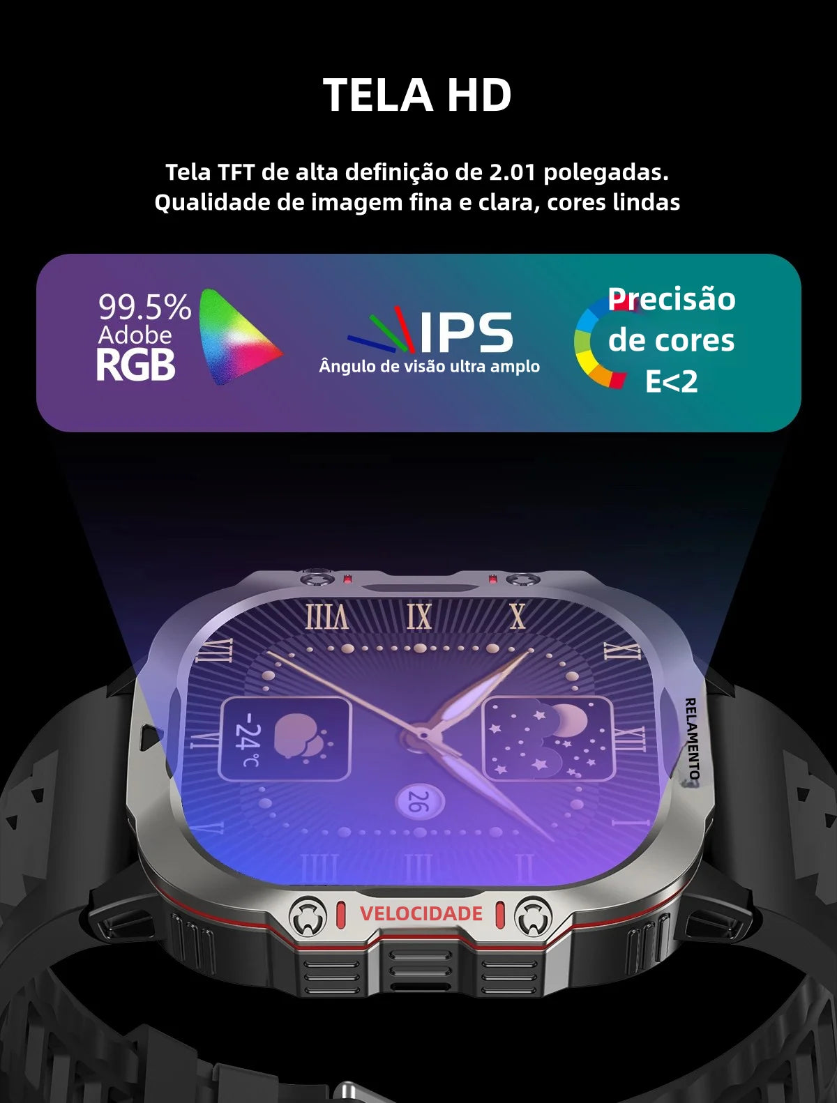 Smartwatch Esportivo 2.01" com Monitor de Saúde e Chamadas Bluetooth