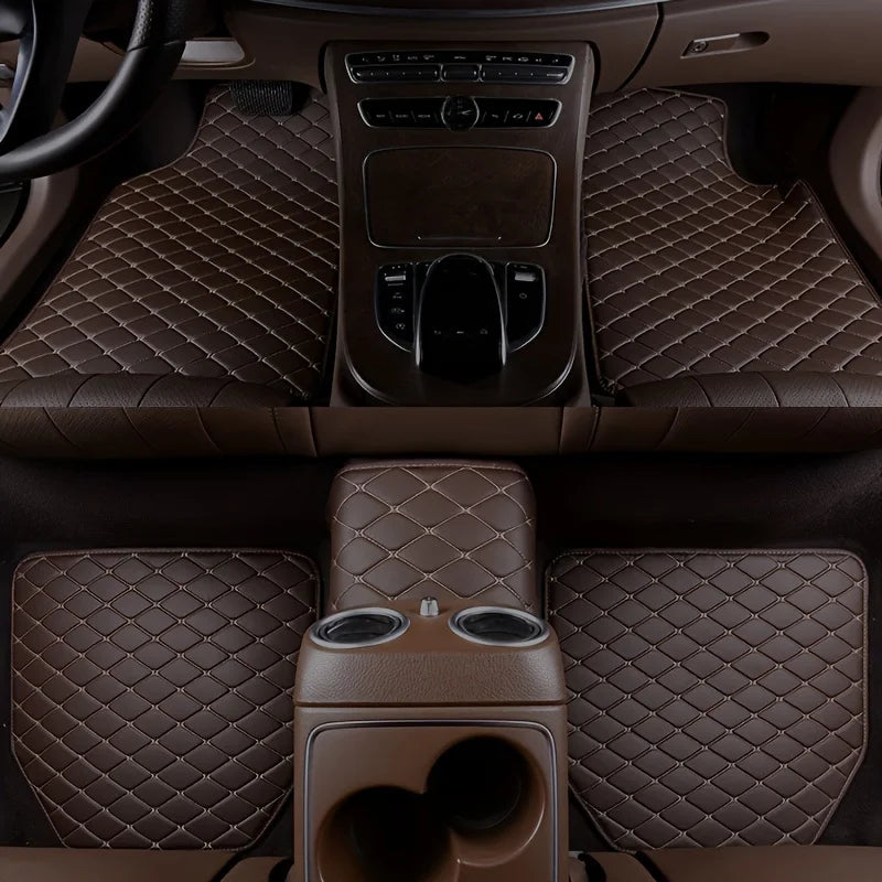 Kit com 5 Tapetes de Carro Universais em Couro Sintético – Impermeáveis, Elegantes e de Alta Proteção