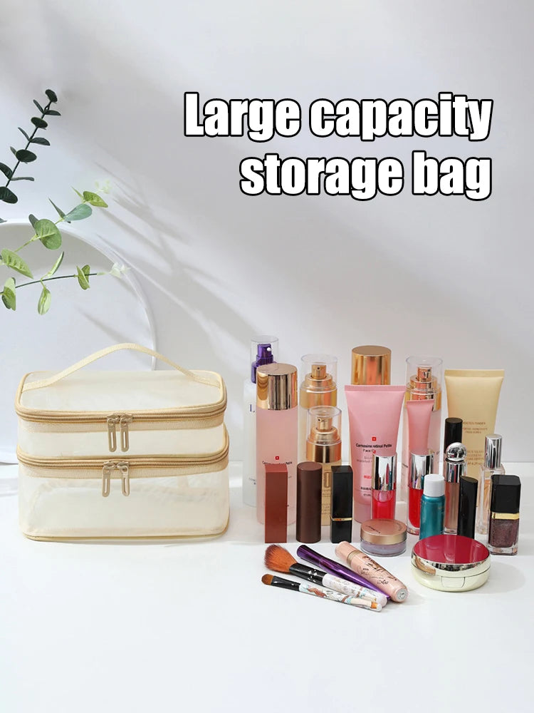 Double Layer Mesh Makeup Bag – Organização e Estilo em Cada Detalhe