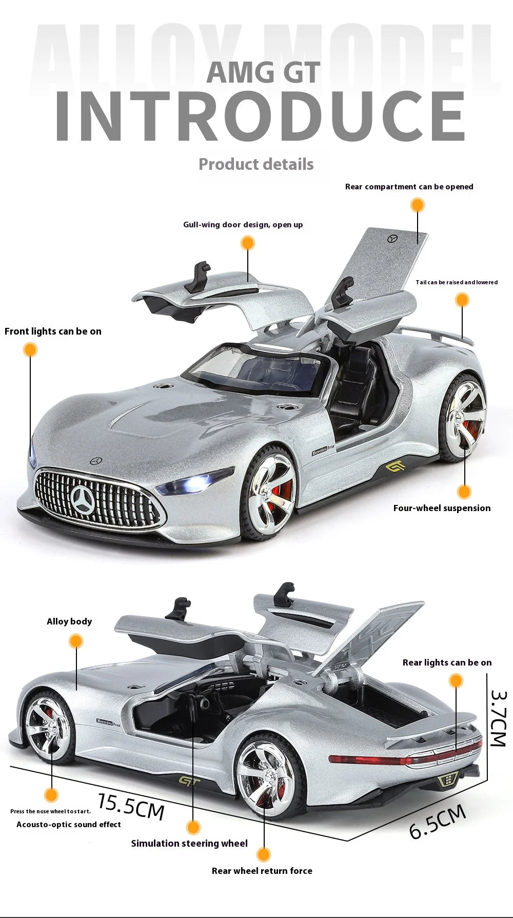 1:32 Mercedes Benz AMG Vision GT Supercar Alloy Metal Diecast Car Model Sound & Light Simulation Collectibles Gift For Boyfriend