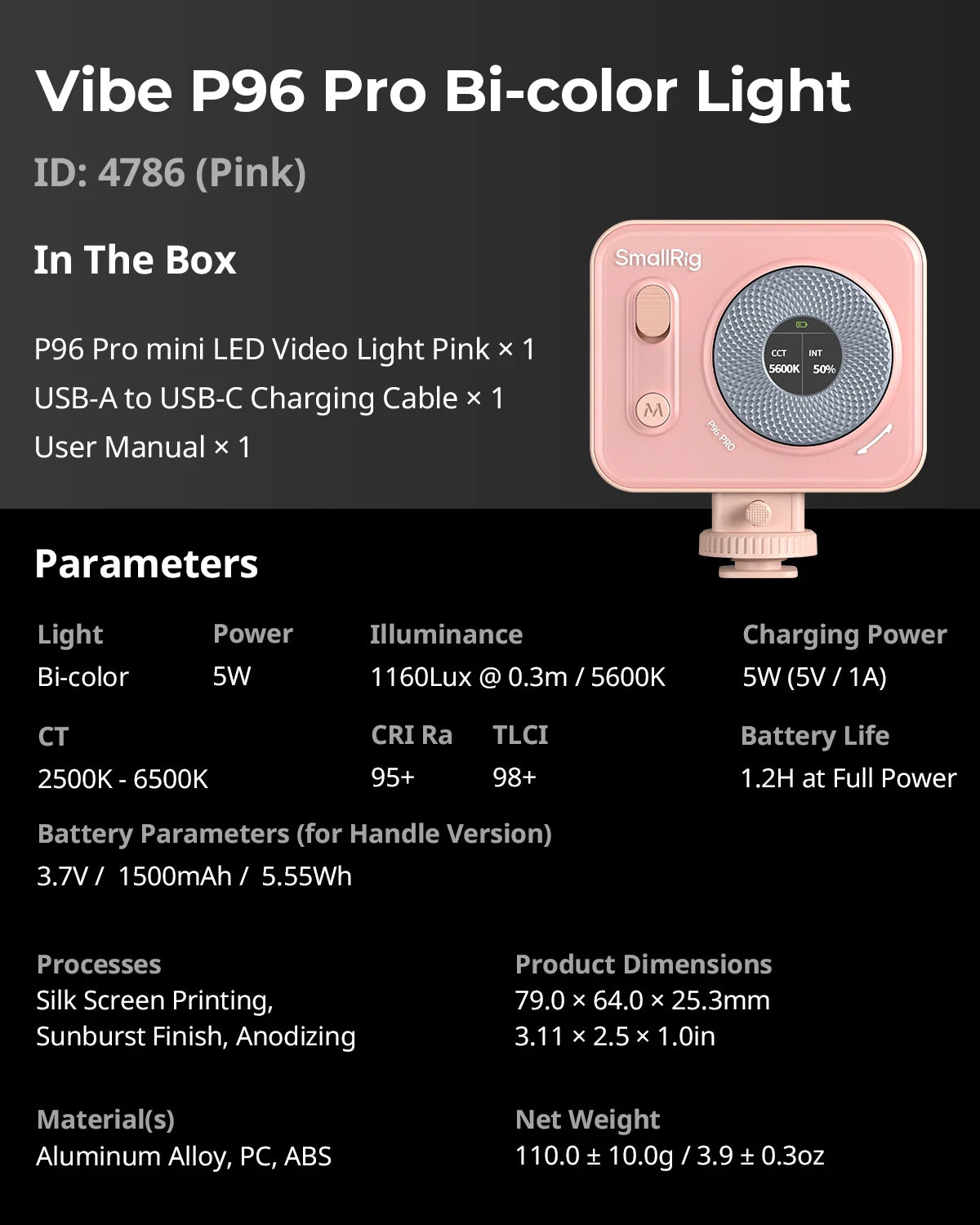 Mini Luz de Vídeo LED SmallRig Vibe P96 Pro - Iluminação Profissional para Fotografia e Vlogging!