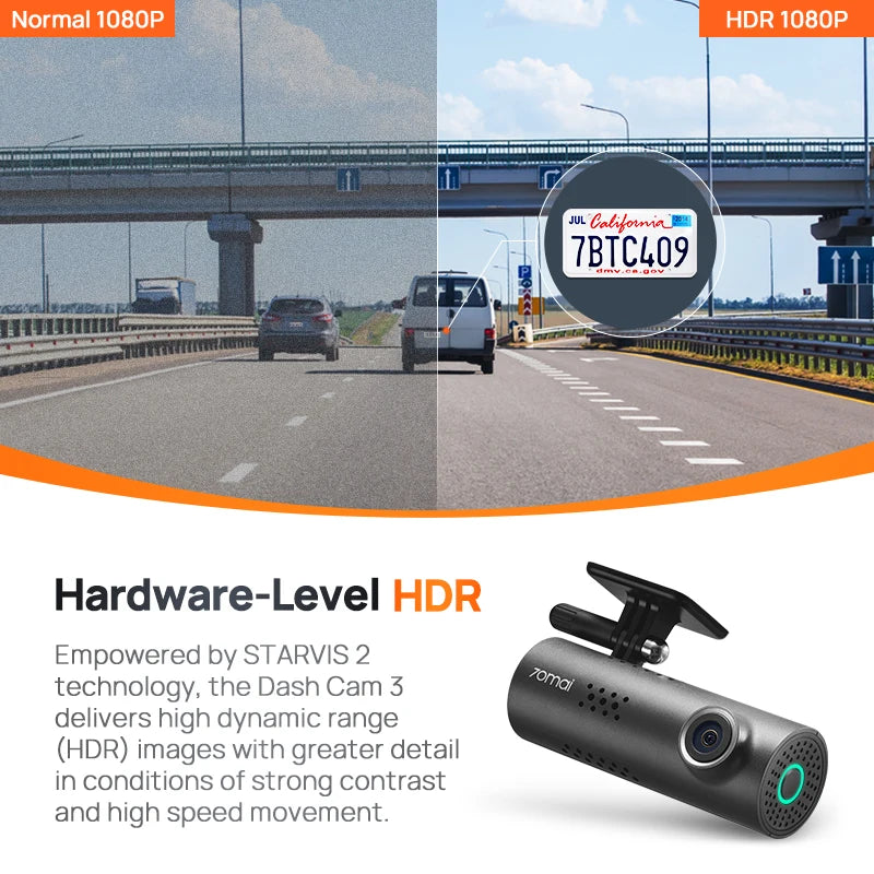 70mai Dash Cam M200 – Câmera Veicular com Wi-Fi, Controle por Voz e Visão Noturna em Full HD