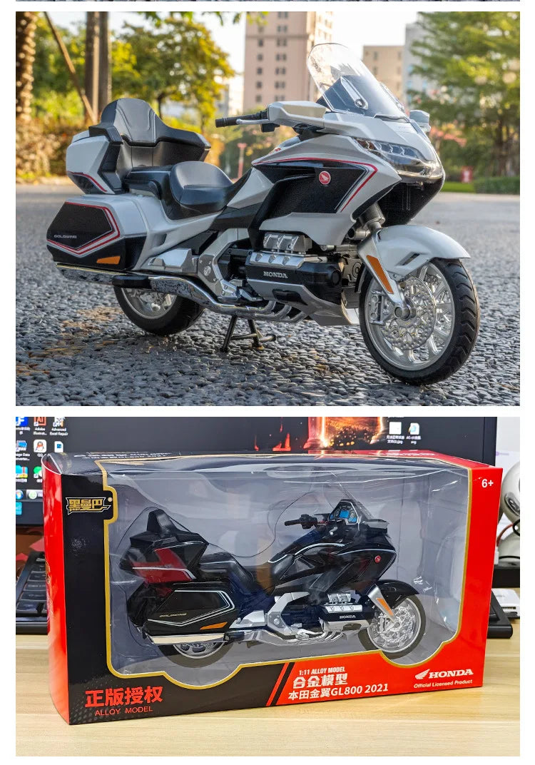 1:11 Honda Gold Wing GL800 2021 Alloy Die Cast Motorcycle Model Vehicle Collection Sound and Light Off Road Autocycle Toys Car