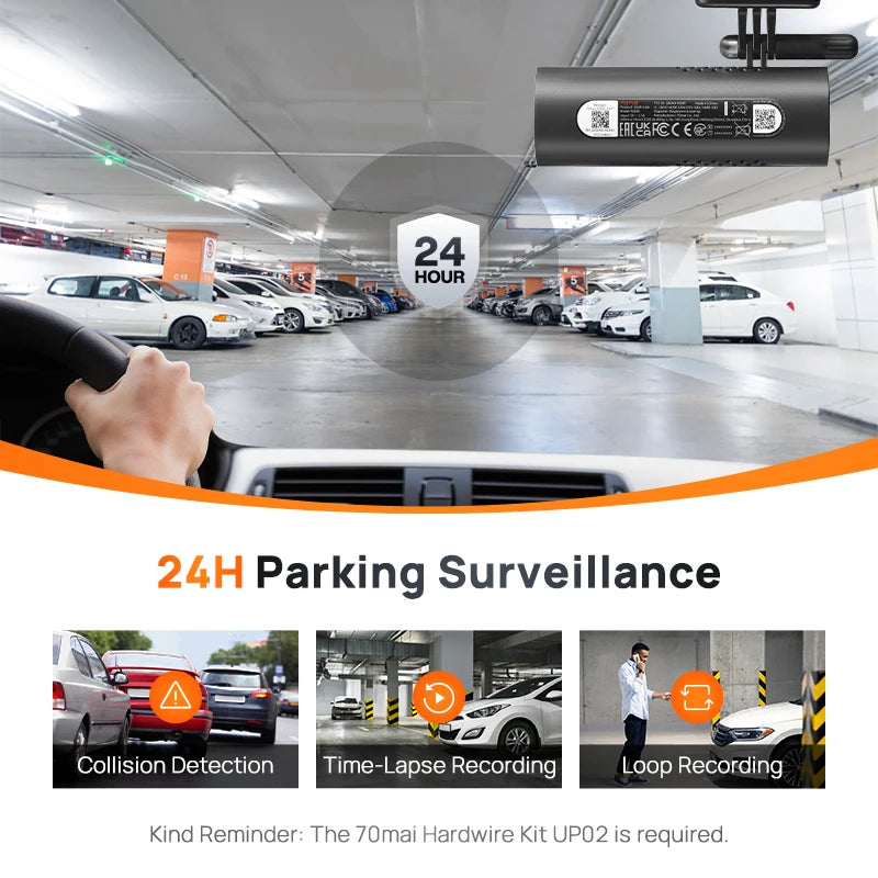70mai Dash Cam M200 – Câmera Veicular com Wi-Fi, Controle por Voz e Visão Noturna em Full HD
