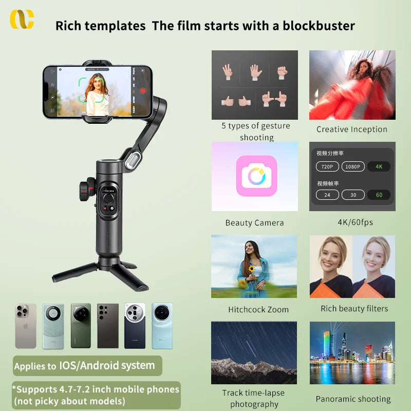 Estabilizador Gimbal 3 Eixos AOCHUAN para Smartphone