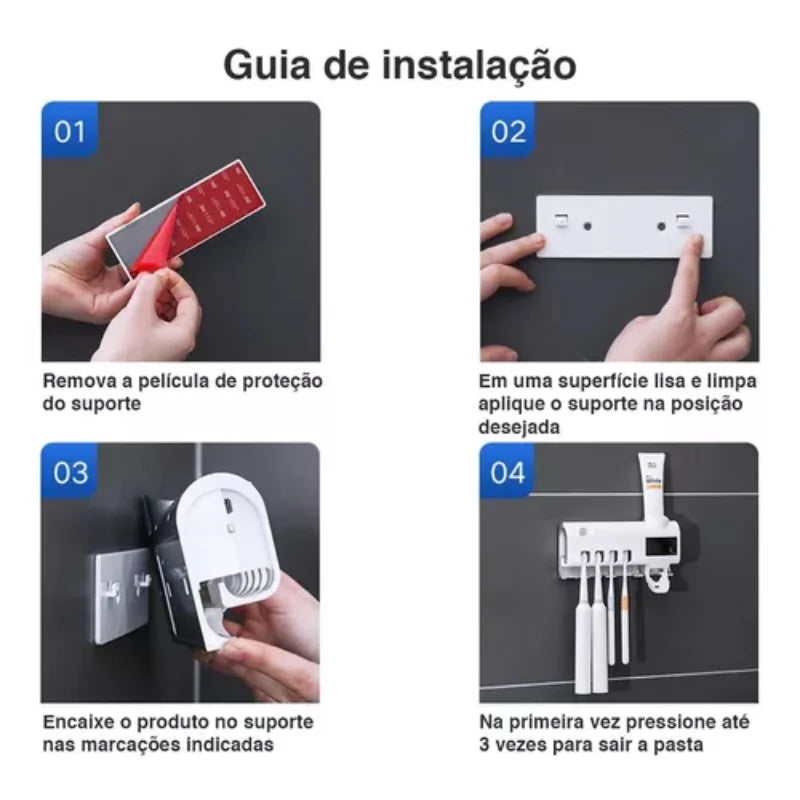 Suporte e Esterilizador de Escova de Dentes Automático para Banheiro - Recarregável via USB e Moderno