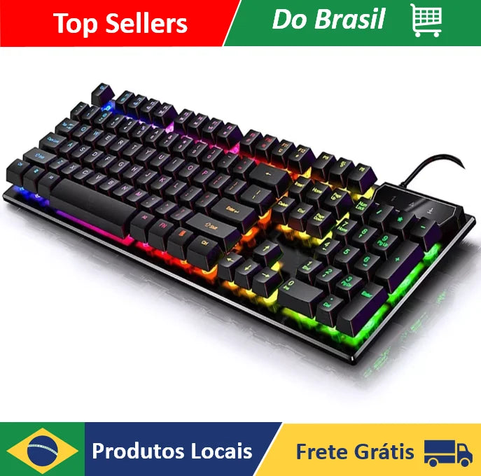 Teclado Gamer Semi-Mecânico RGB LED Retroiluminado - nnneverdie