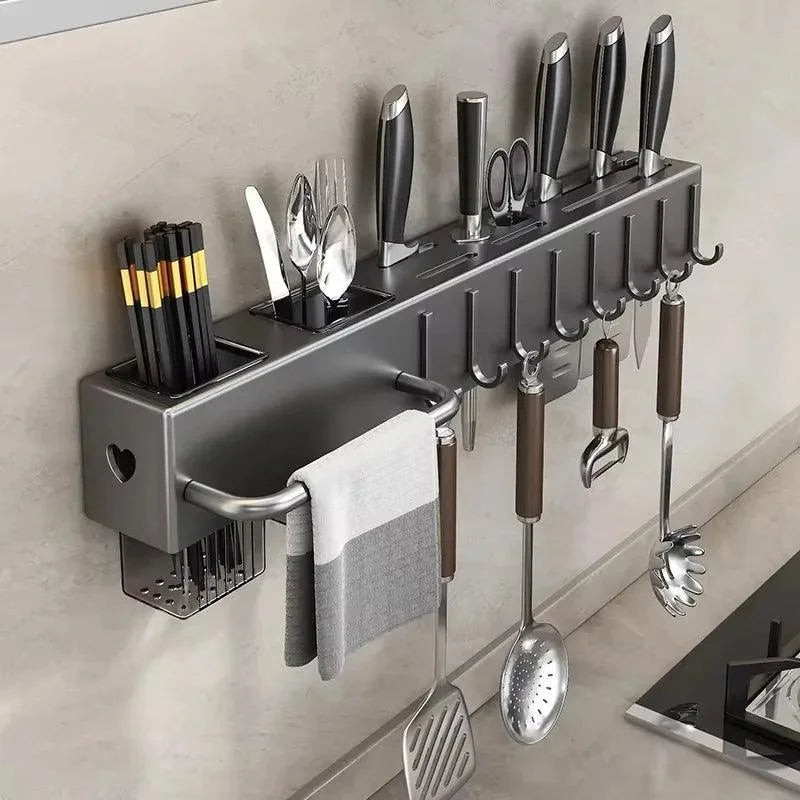 Organizador de Cozinha com Prateleira de Parede – Suporte para Temperos, Facas e Utensílios