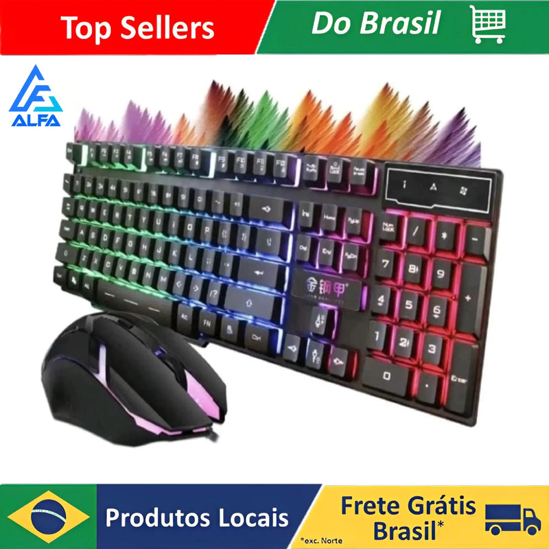 ALFA Kit Teclado Mouse Gamer 3200DPI Semi Mecânico RGB LED Original M300