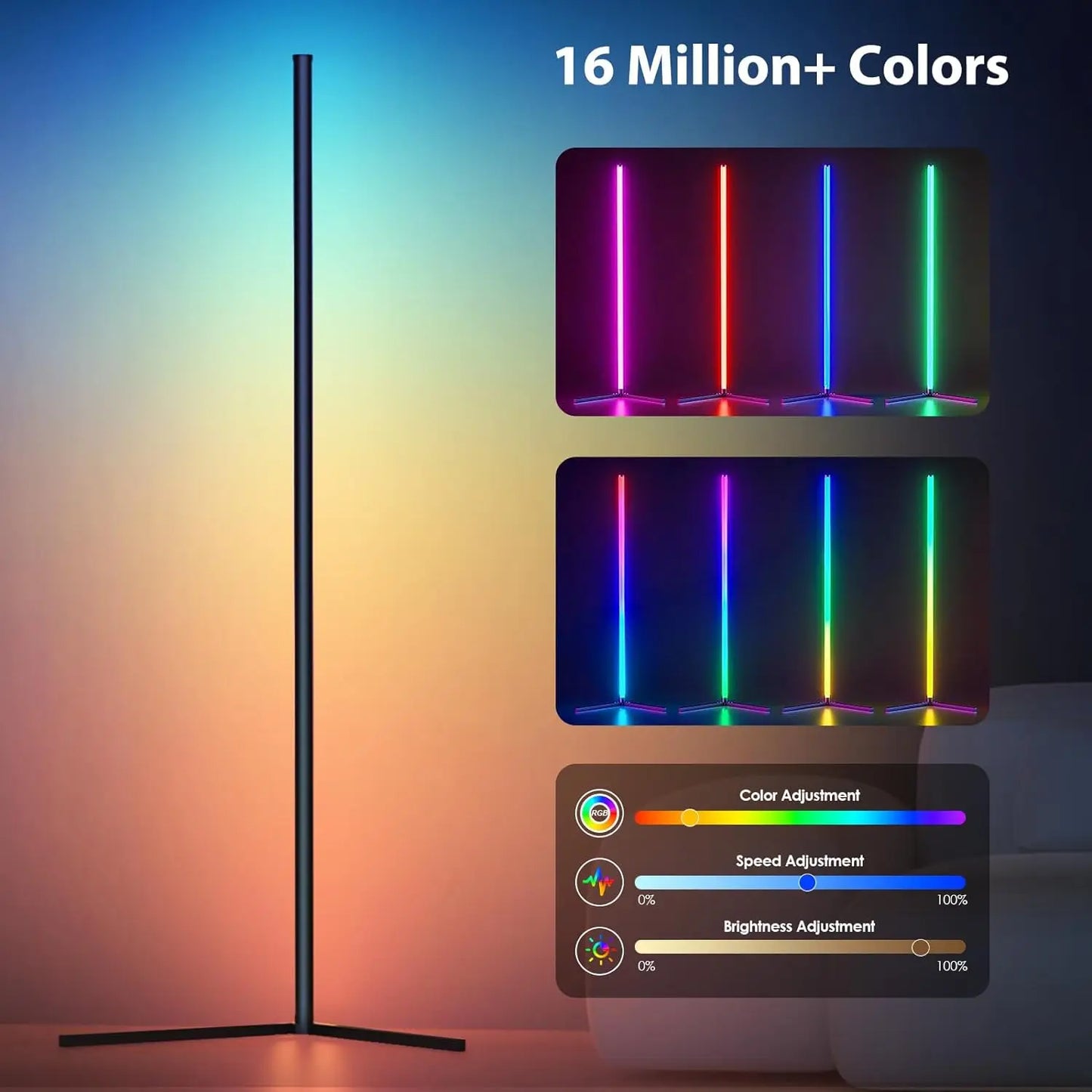Lâmpada de Chão RGB Dream Color com Sincronização Musical – Mudança de Cor com 16 Milhões de Opções para Quarto e Sala de Estar