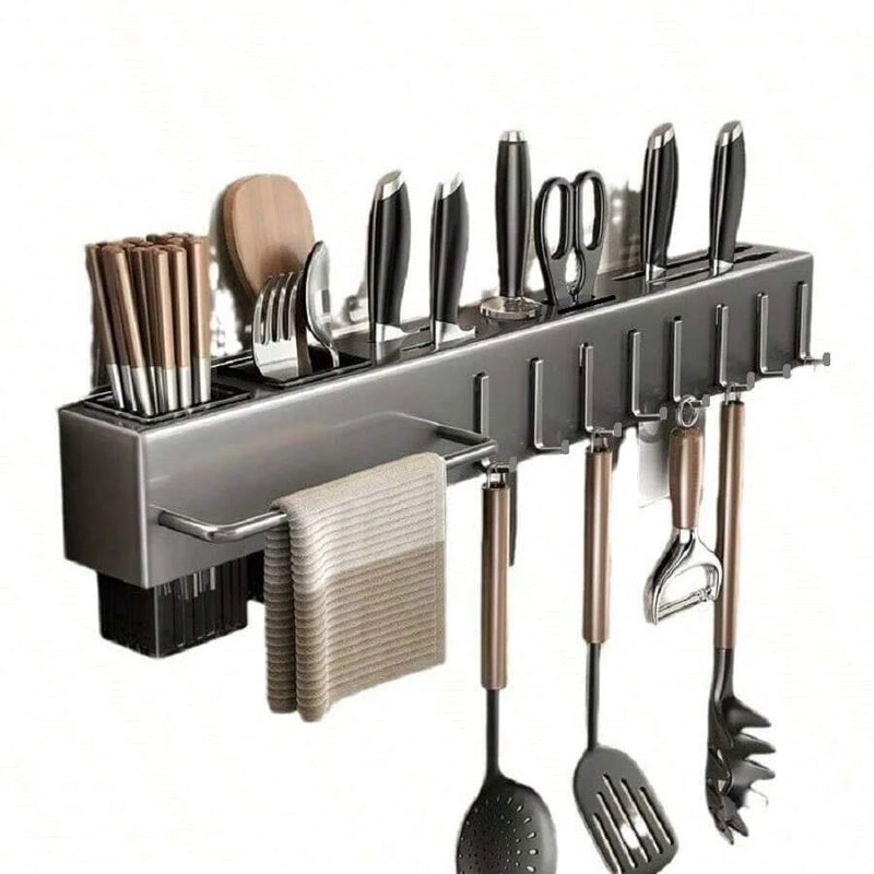 Organizador de Cozinha com Prateleira de Parede – Suporte para Temperos, Facas e Utensílios