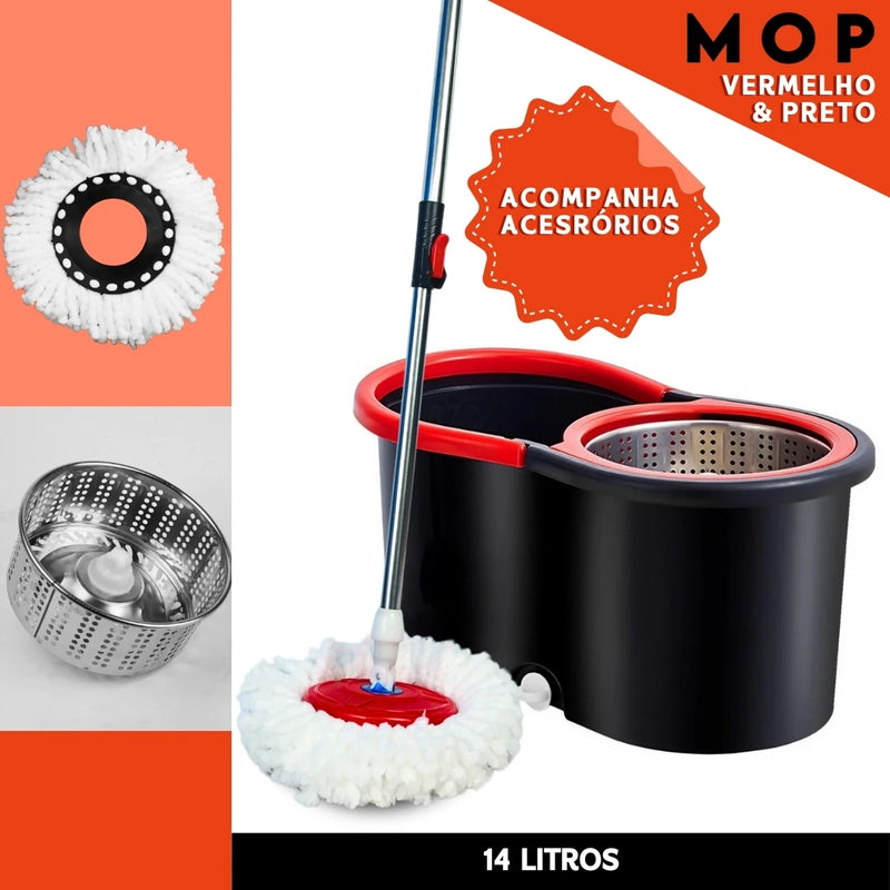 Mop Giratório com Cesto em Inox e 2 Refil – Praticidade e Eficiência para Limpeza de Ambientes