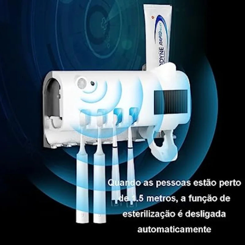 Suporte e Esterilizador de Escova de Dentes Automático para Banheiro - Recarregável via USB e Moderno