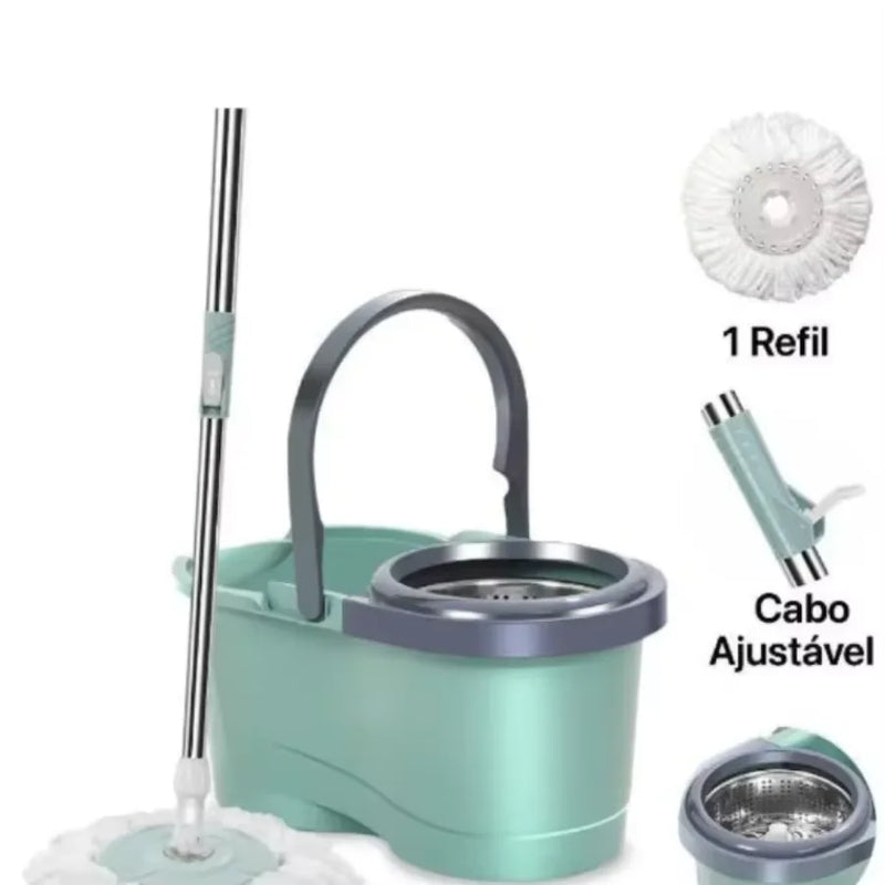 Balde Mop 360° com Cesto Inox 12L – Cabo de 1,10M e Design Multifuncional