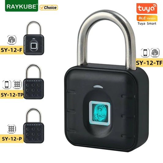 Cadeado Eletrônico Inteligente RAYKUBE SY-12 – Com Bluetooth, Leitor de Digital e Senha Temporária | Cadeado à Prova d’Água IP66 com Controle via App Tuya