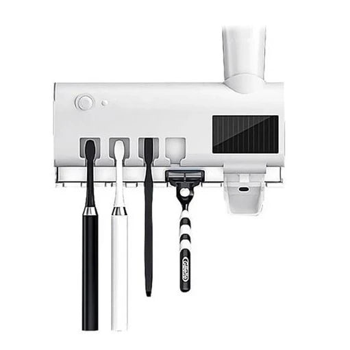 Suporte Automático para Escova de Dentes com Esterilizador UV e Aplicador de Pasta!
